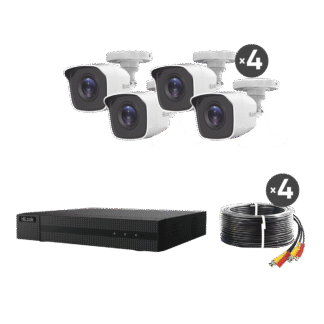 KIT TurboHD 1080p / DVR 8 canales con H.265+ / 4 Cámaras Bala Metálicas / Fuente de Poder / Accesorios de Instalación